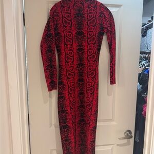 Fashion Nova Red and Black Long Sleeve Dress